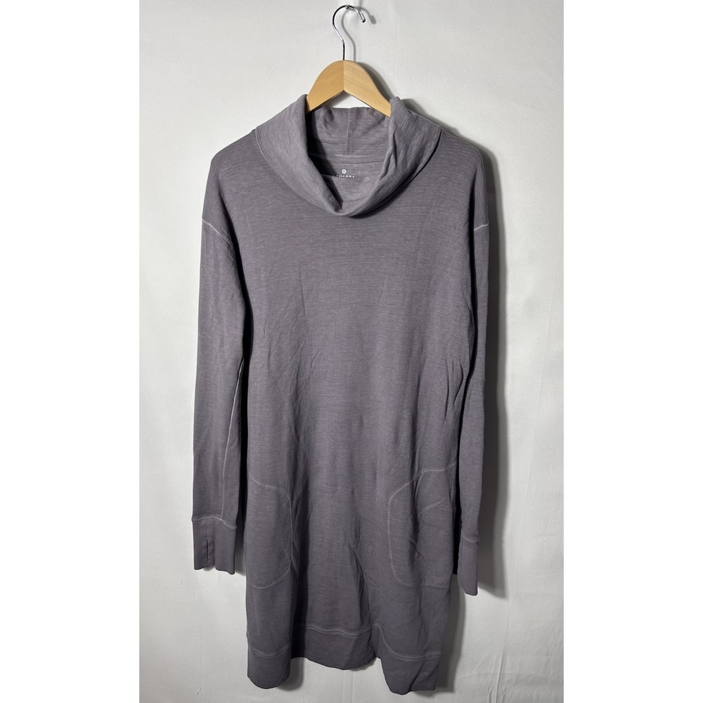 Athleta Eco Wash Sweatshirt Dress Womens Large Tall Gray Cowl Neck Pockets